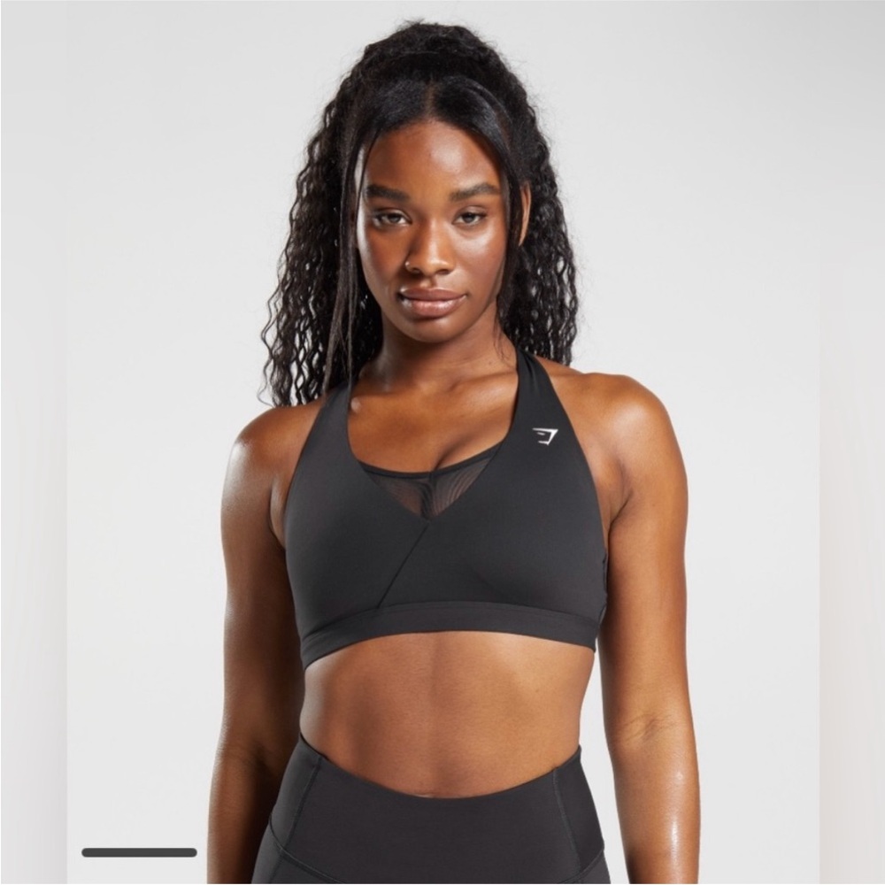 Women's Black Gymshark Crossover Sports Bra With Mesh Detail
